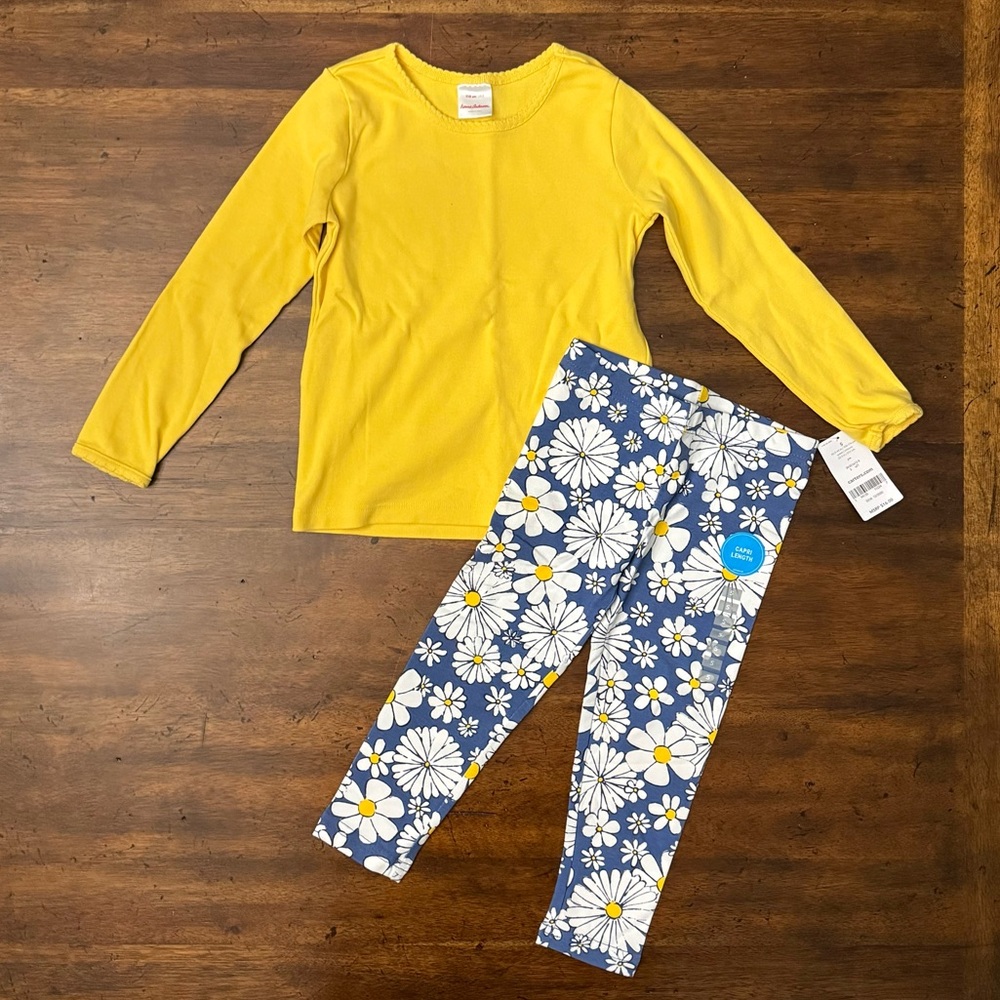 Hanna Andersson Yellow Top and Carter’s Daisy Capris Set Size 5 EUC